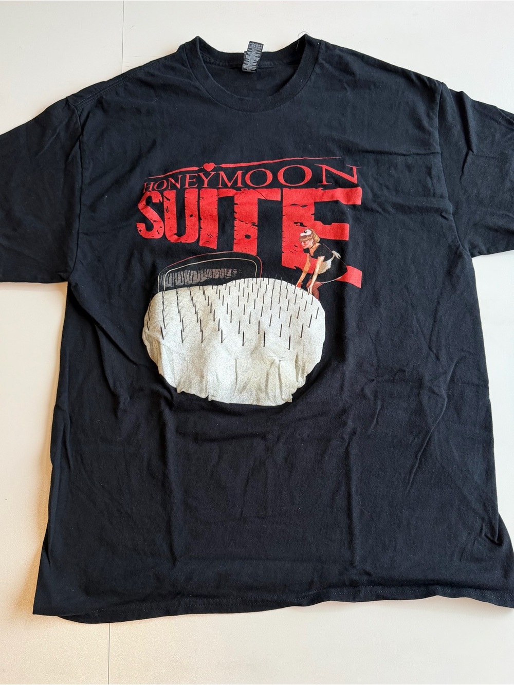 Honeyme Black Graphic Short-Sleeve Tee with Red Print